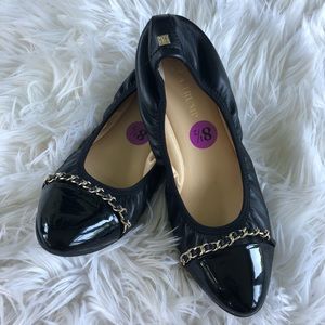 Ivanka Trump Black Leather Chain Scrunch Flat 8.5